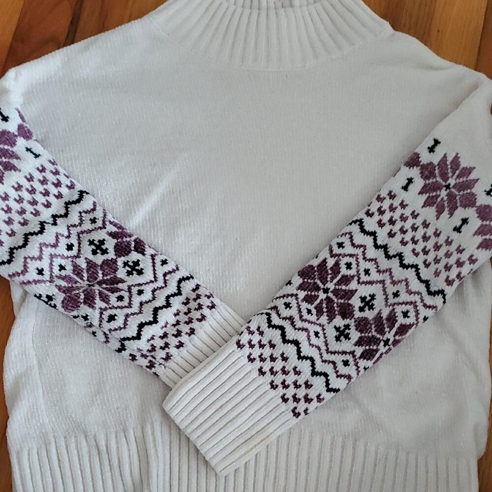 Christian Siriano Fair Isle Turtleneck Sweater Cream Purple Size S